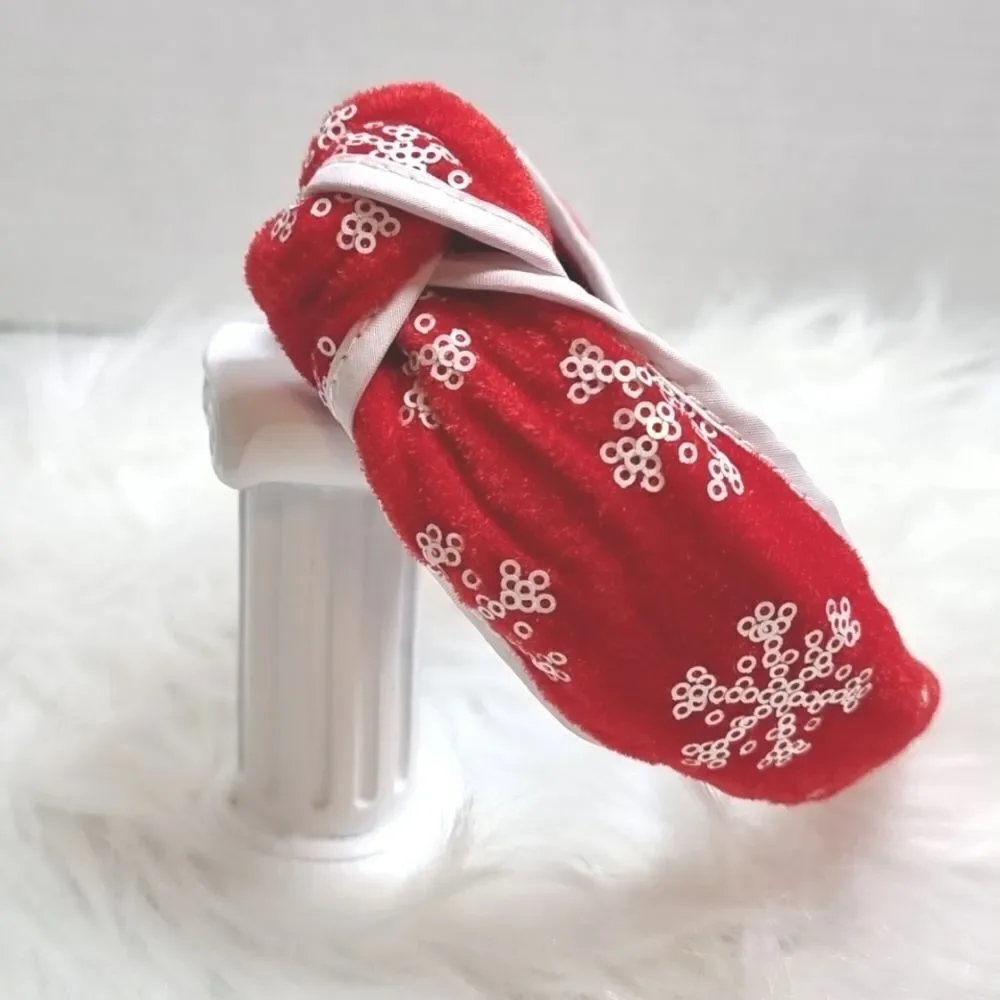 👋 RED VELVET & WHITE SEQUIN SNOWFLAKE HOLIDAY HEADBAND | Mix And Match 3/$20